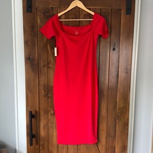 Hatch Red Maternity midi-length dress. Brand new. Never worn. Tags still on.